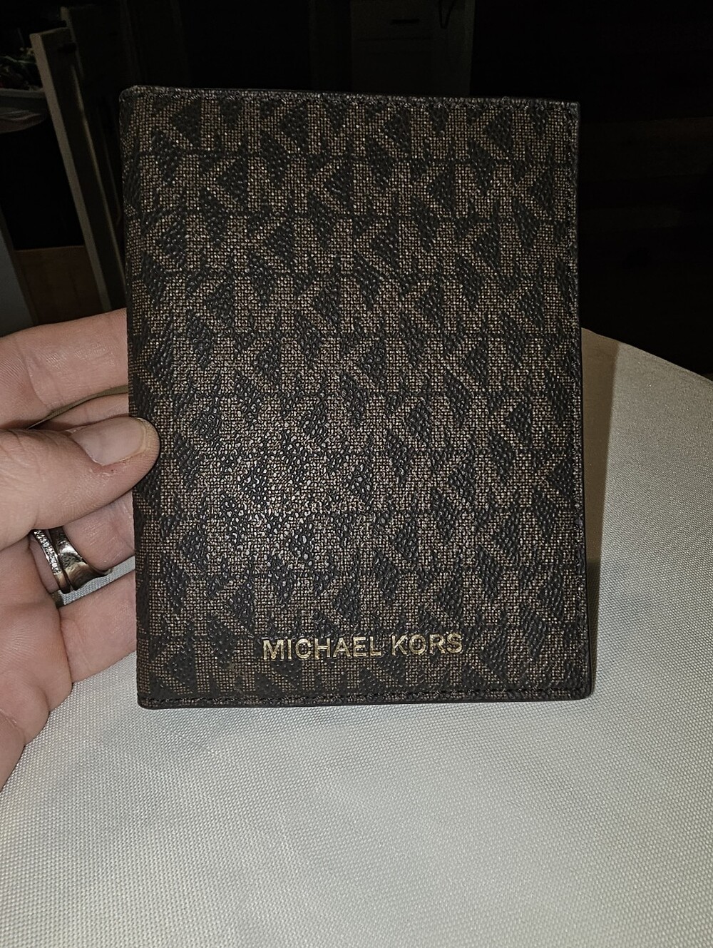 Michael Kors Brown Signature MK Monogram Passport Holder
